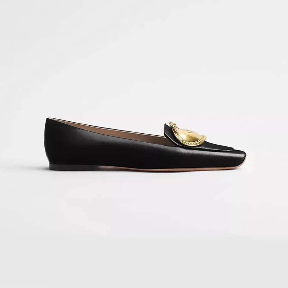 Side profile of Dior Women Médaillon Buckle Loafer Black Lambskin