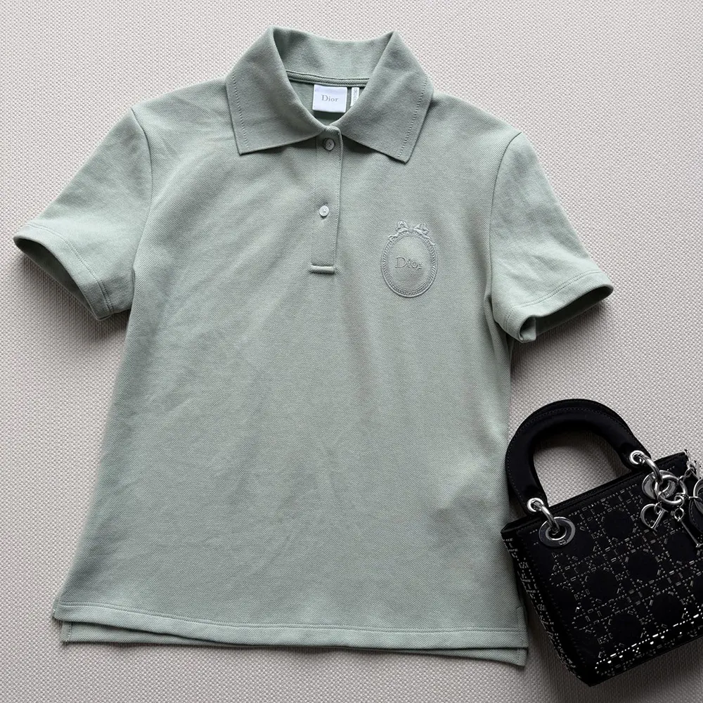 Dior Women Médaillon Embroidered Polo Shirt Green Cotton-Blend Piqué - image 4