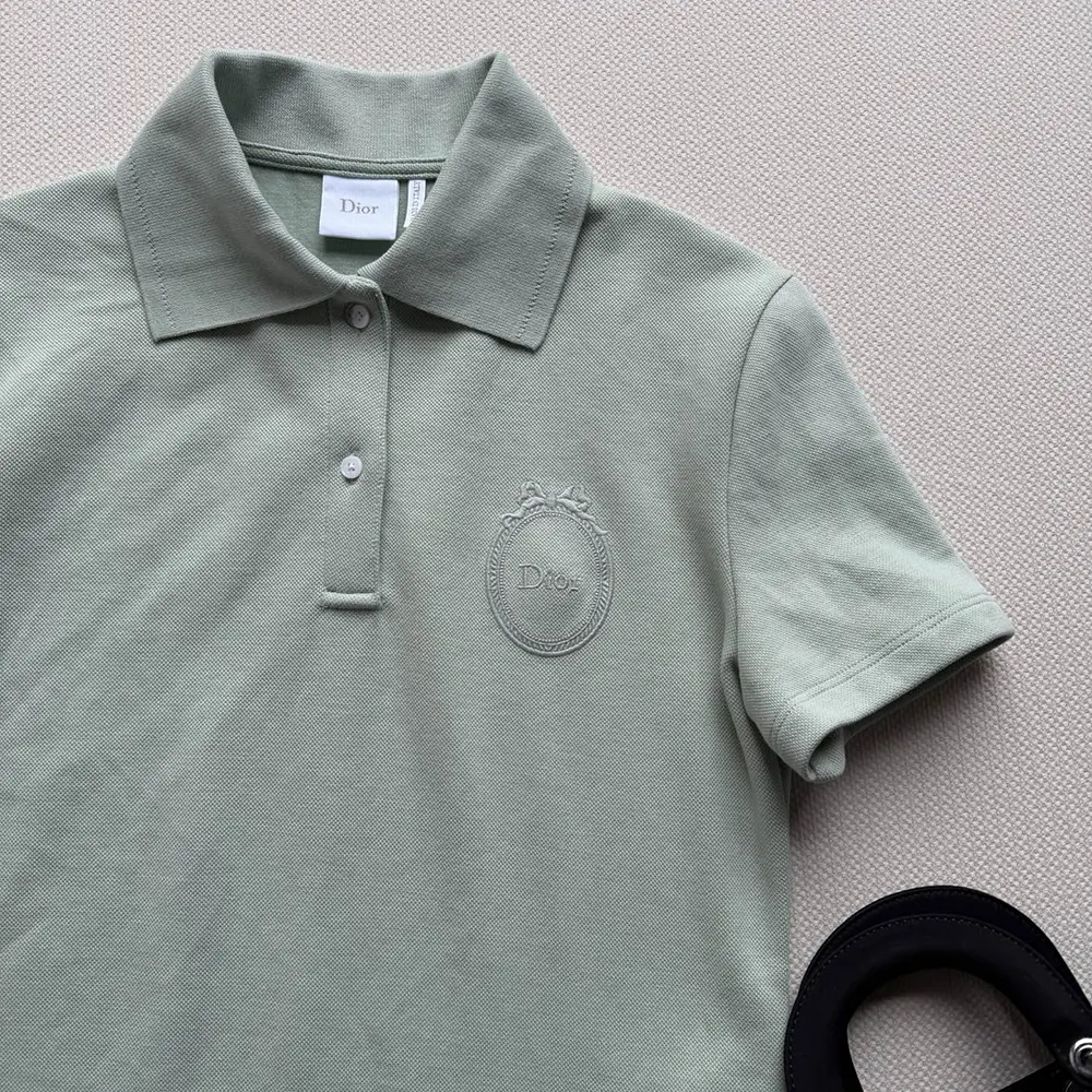 Dior Women Médaillon Embroidered Polo Shirt Green Cotton-Blend Piqué - image 5
