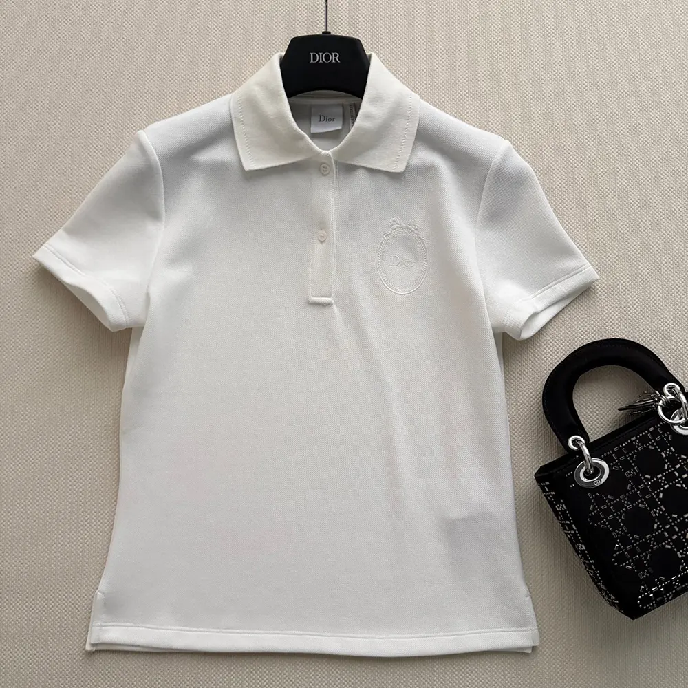 Dior Women Médaillon Embroidered Polo Shirt White Cotton-Blend Piqué - image 4