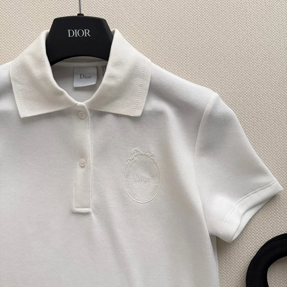 Dior Women Médaillon Embroidered Polo Shirt White Cotton-Blend Piqué - image 5
