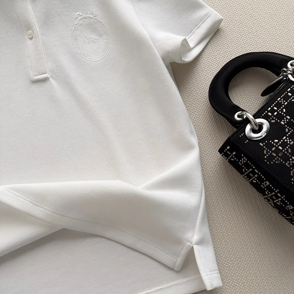 Dior Women Médaillon Embroidered Polo Shirt White Cotton-Blend Piqué - image 6