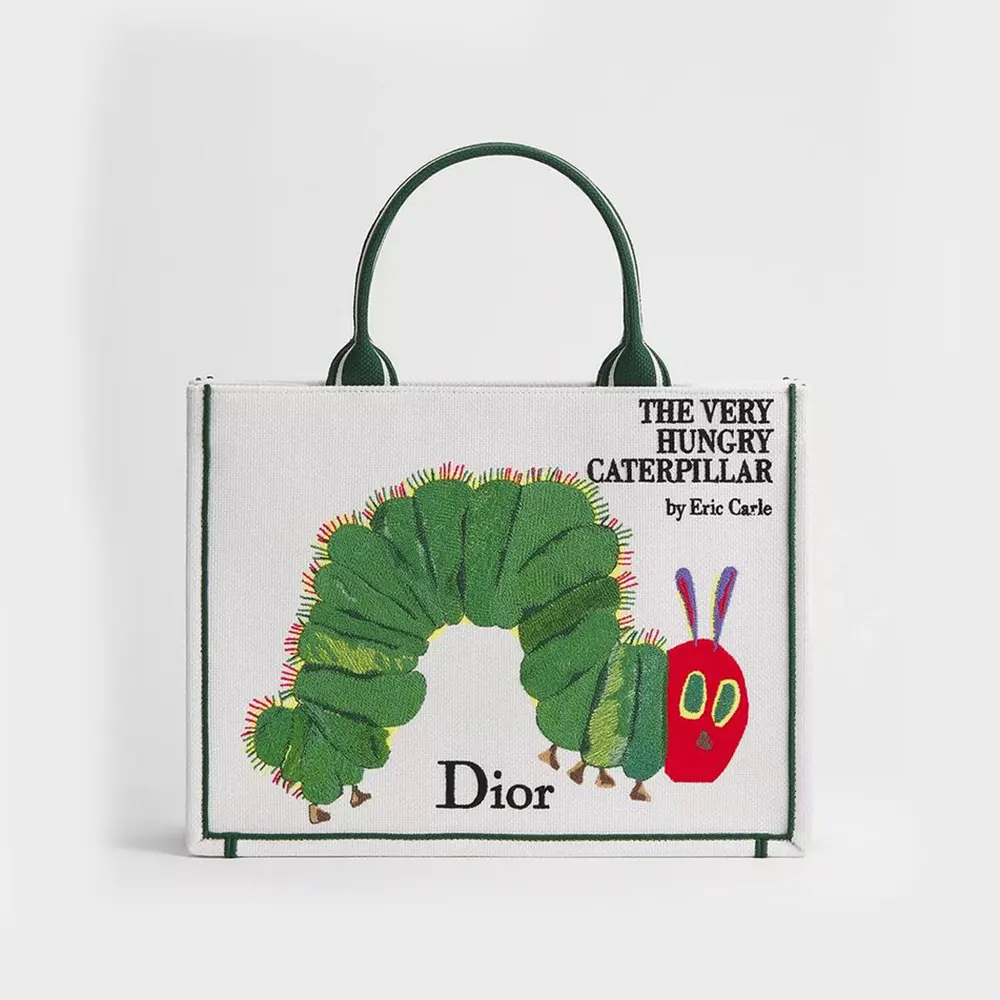 Front view of Dior Women Medium Dior Book Tote with strap and colorful embroidery
