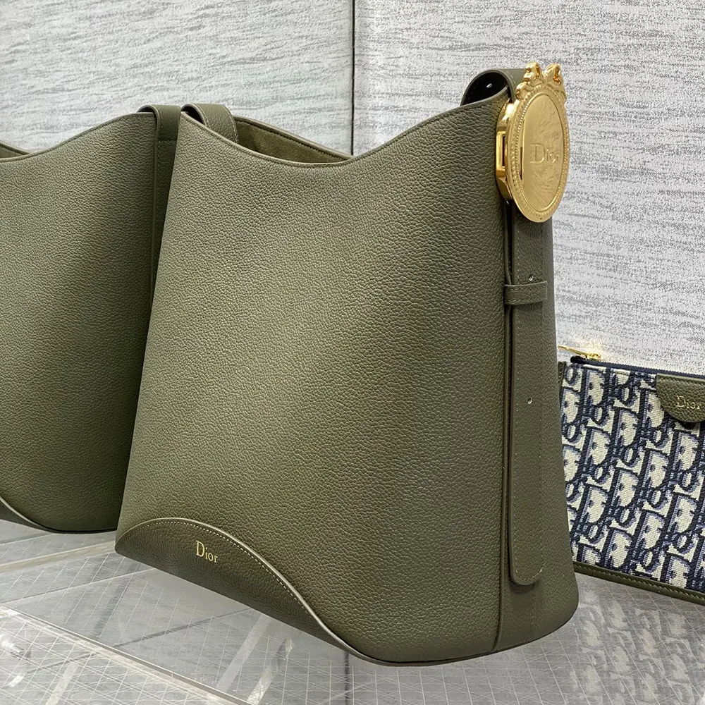 Dior Women Medium Dior Médaillon Bucket Bag Khaki Grained Calfskin - image 5