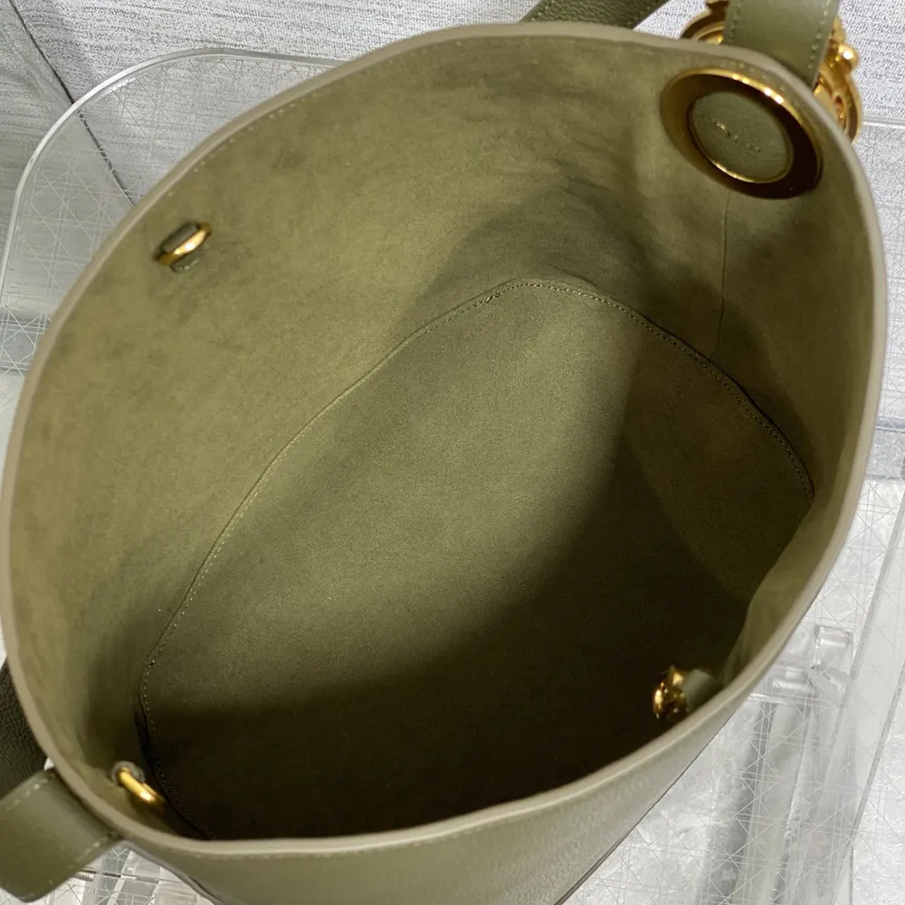 Dior Women Medium Dior Médaillon Bucket Bag Khaki Grained Calfskin - image 7