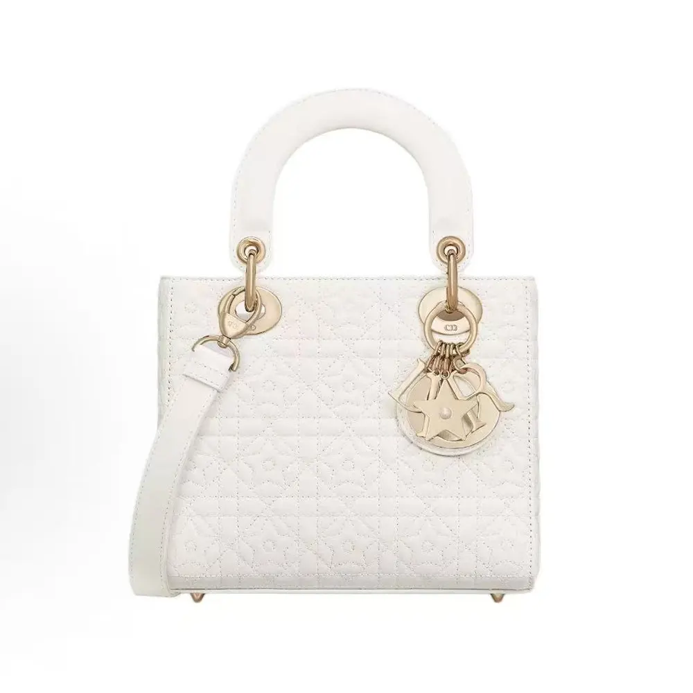 Front view of Dior Women Lady Dior Dioramour Bag Latte Cannage Lambskin with star motif