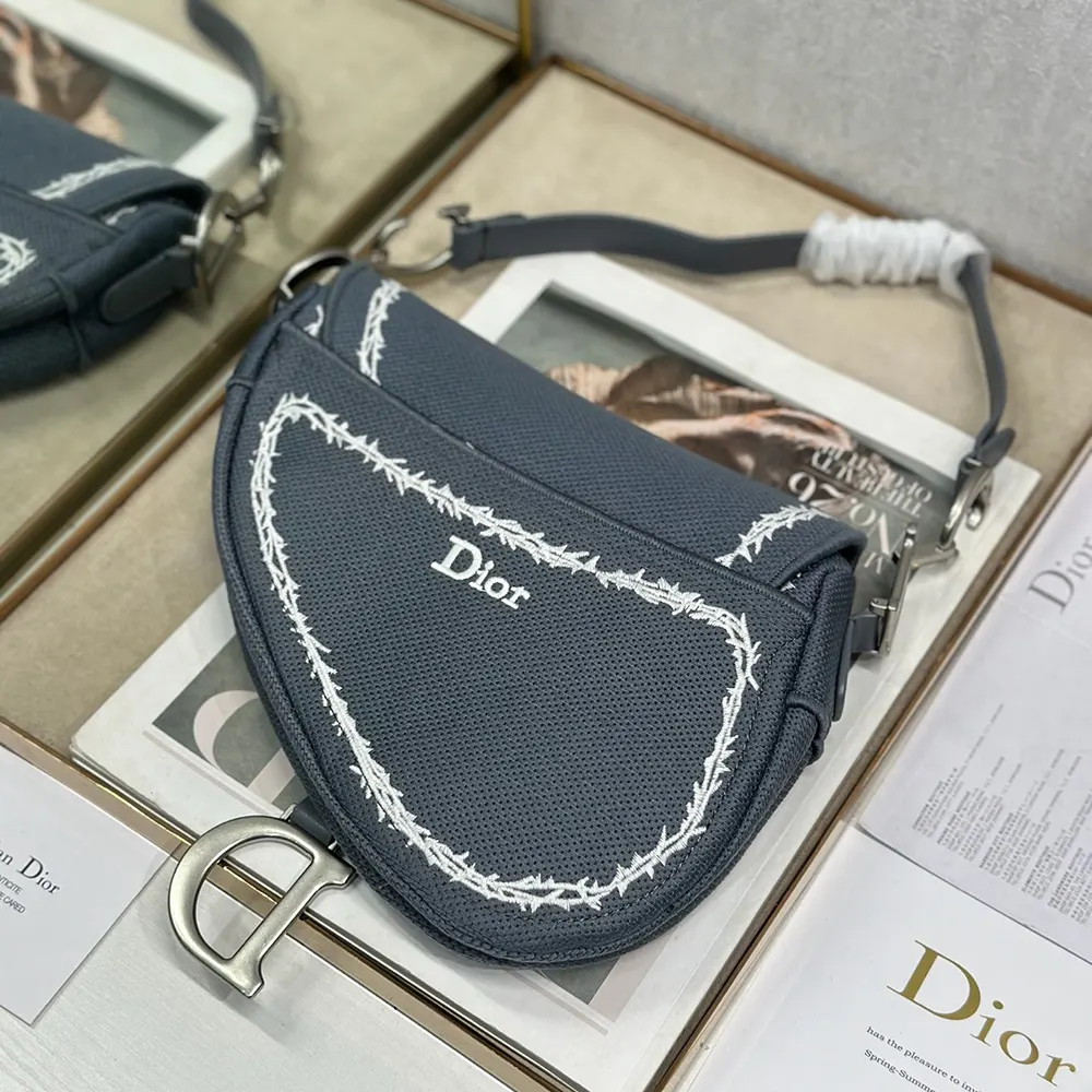 Dior Women Saddle Bag with Strap Blue and White Book Cover Embroidery - image 5