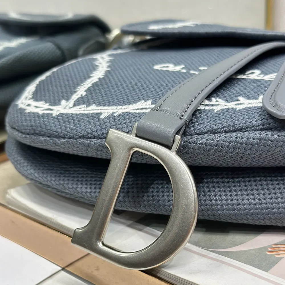 Dior Women Saddle Bag with Strap Blue and White Book Cover Embroidery - image 9