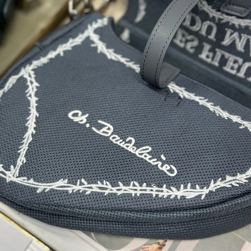 Dior Women Saddle Bag with Strap Blue and White Book Cover Embroidery - image 7