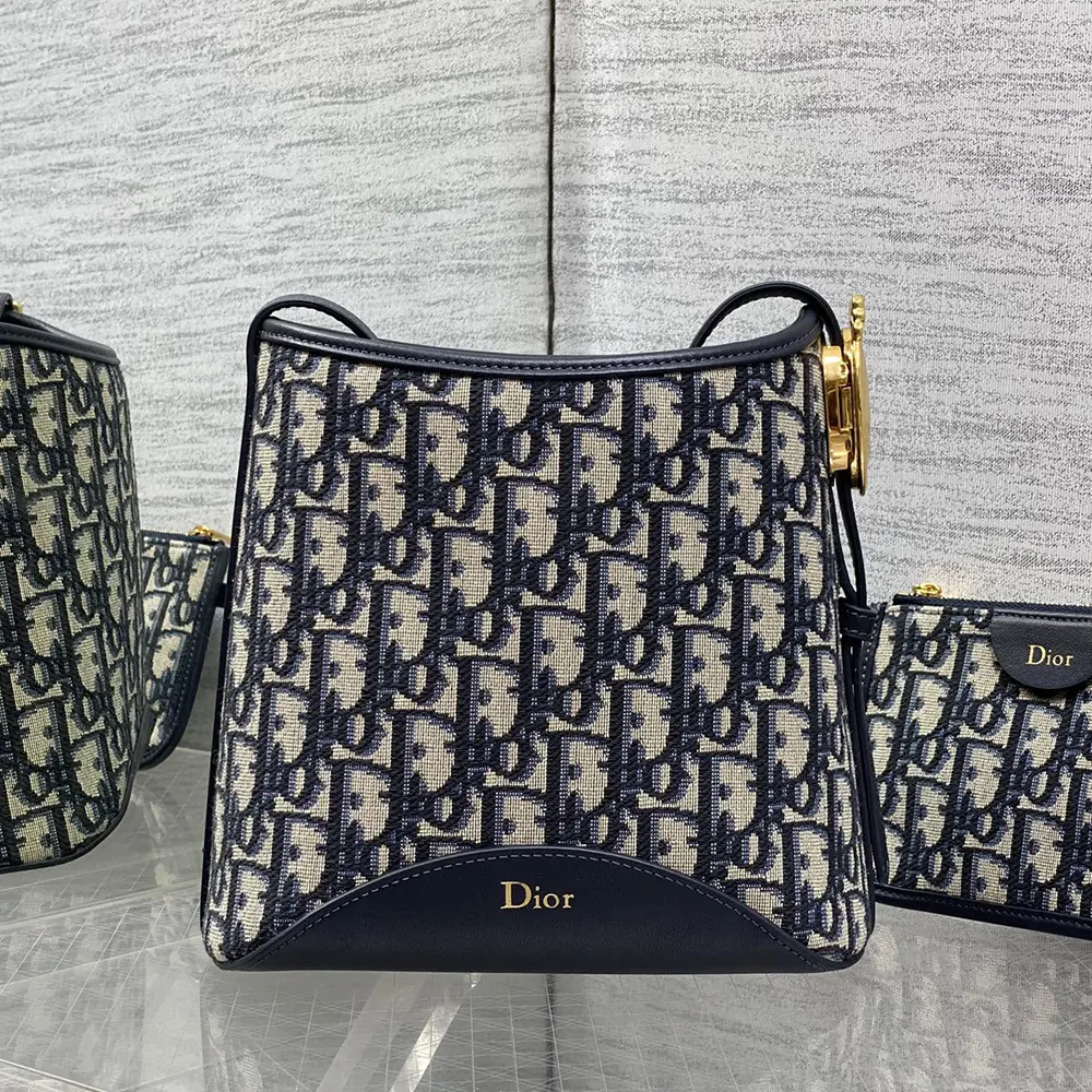 Side view showing drawstring closure of Dior Women Small Dior Médaillon Bucket Bag