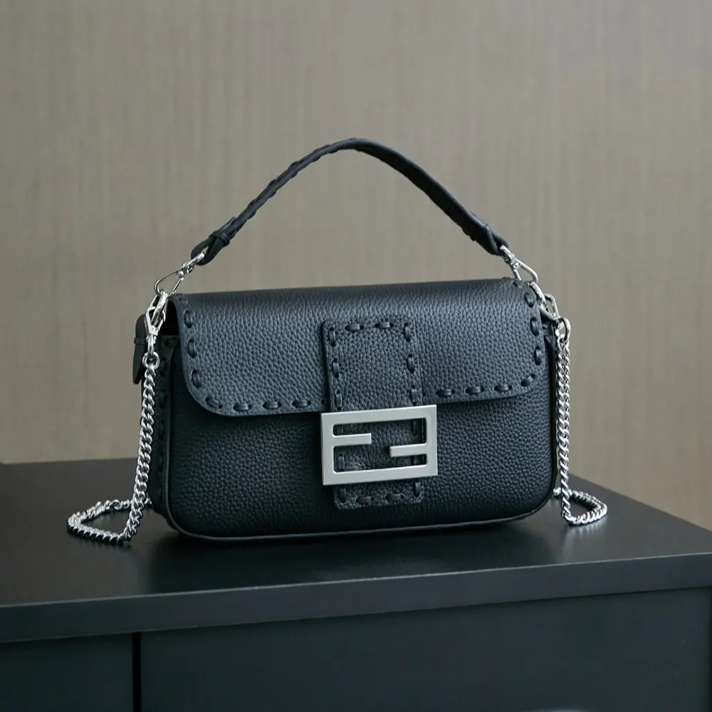 Close-up of hand-sewn stitches on Fendi Women Baguette® Mini Bag
