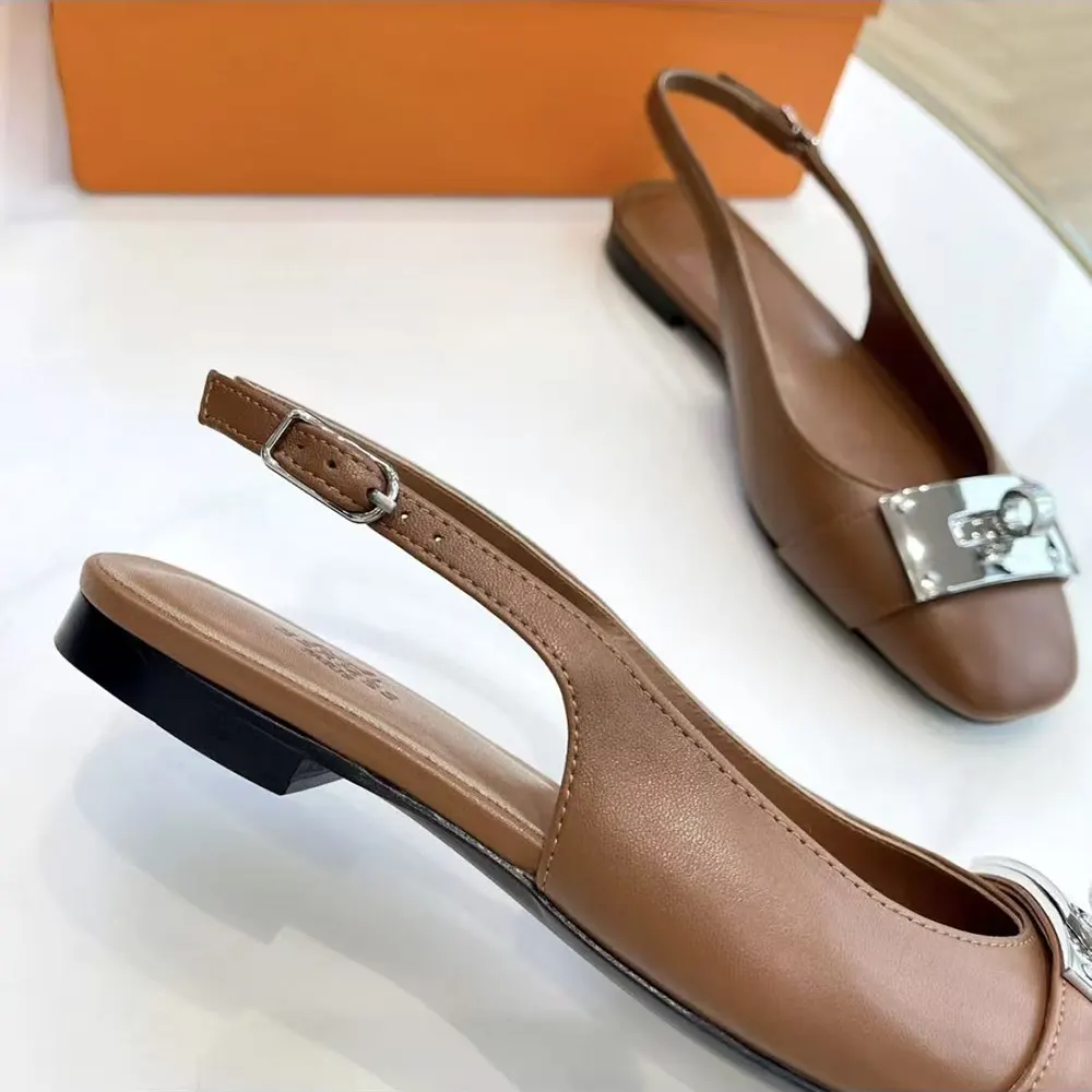 Hermes Women Gold Innocente Slingback with Kelly Buckle-Brown - image 4