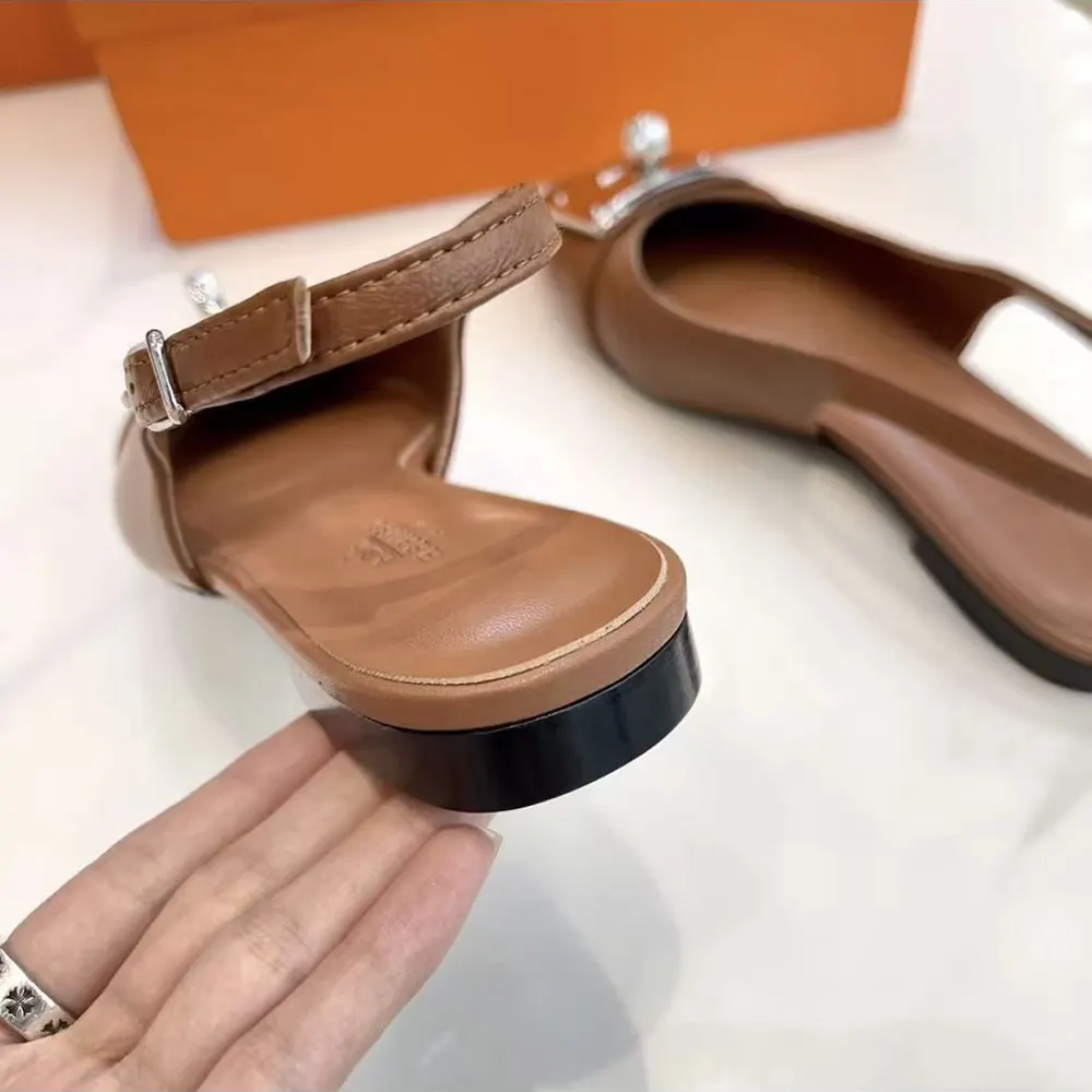 Hermes Women Gold Innocente Slingback with Kelly Buckle-Brown - image 5