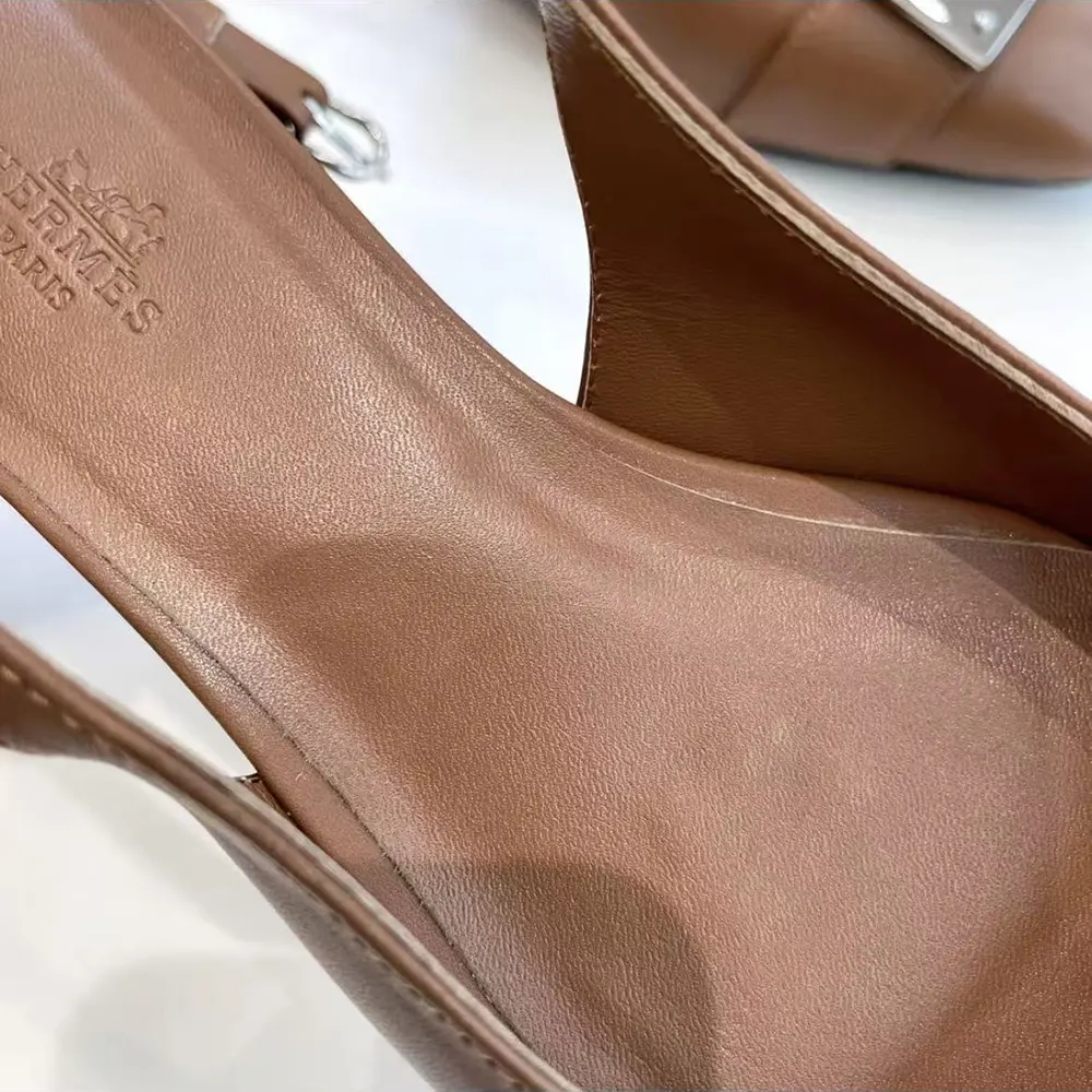Hermes Women Gold Innocente Slingback with Kelly Buckle-Brown - image 6