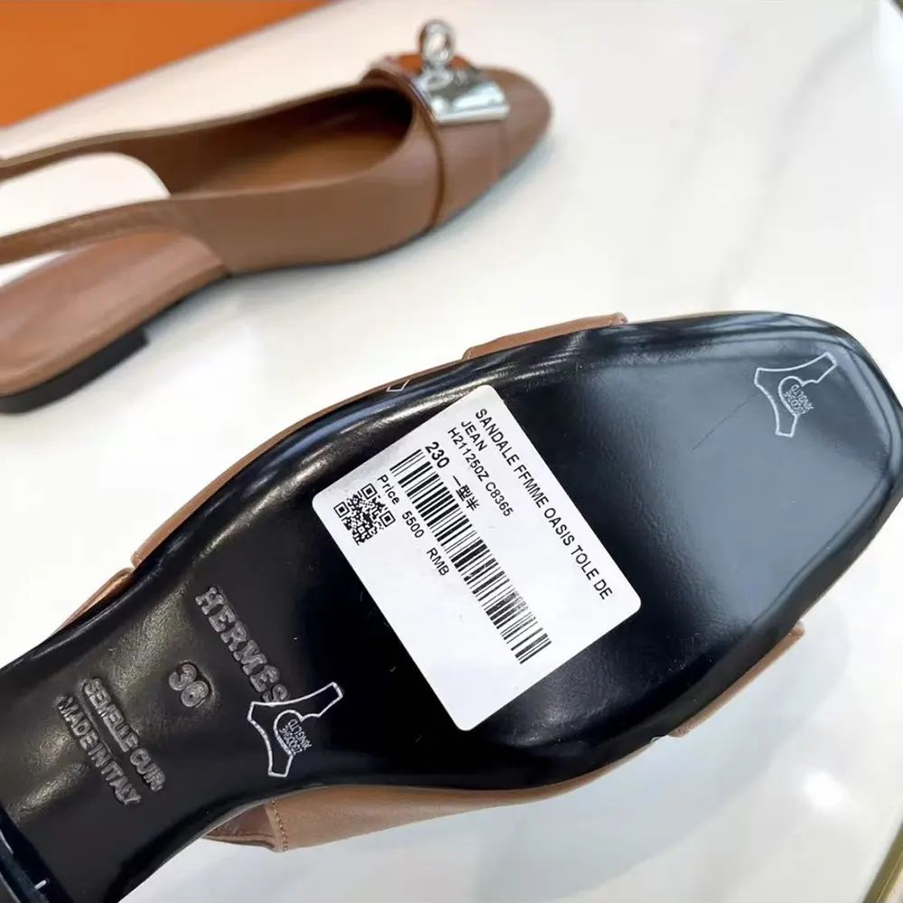 Hermes Women Gold Innocente Slingback with Kelly Buckle-Brown - image 7