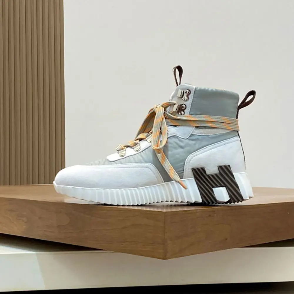 Close-up of suede goatskin detail on Hermes Men Klimb Sneaker