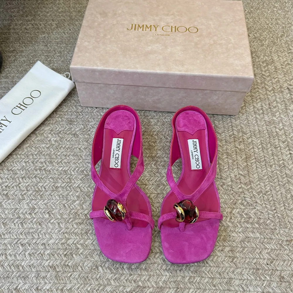 Close-up of gold hardware on Jimmy Choo Women Emeri Stone 35 sandals