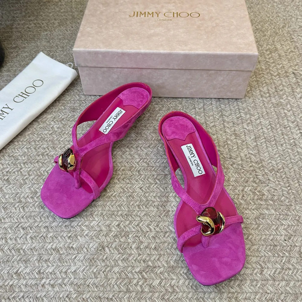 Jimmy Choo Women Emeri Stone 35 Violet Orchid And Dark Amber Suede Sandals - image 5