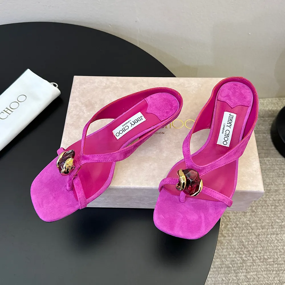 Jimmy Choo Women Emeri Stone 35 Violet Orchid And Dark Amber Suede Sandals - image 4