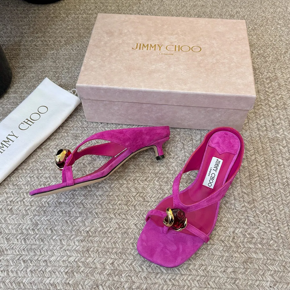 Jimmy Choo Women Emeri Stone 35 Violet Orchid And Dark Amber Suede Sandals - image 6