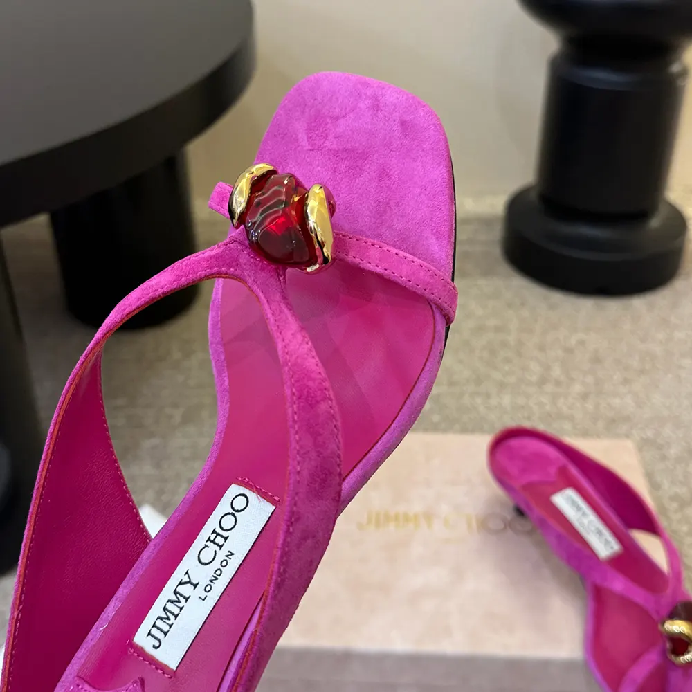 Jimmy Choo Women Emeri Stone 35 Violet Orchid And Dark Amber Suede Sandals - image 7