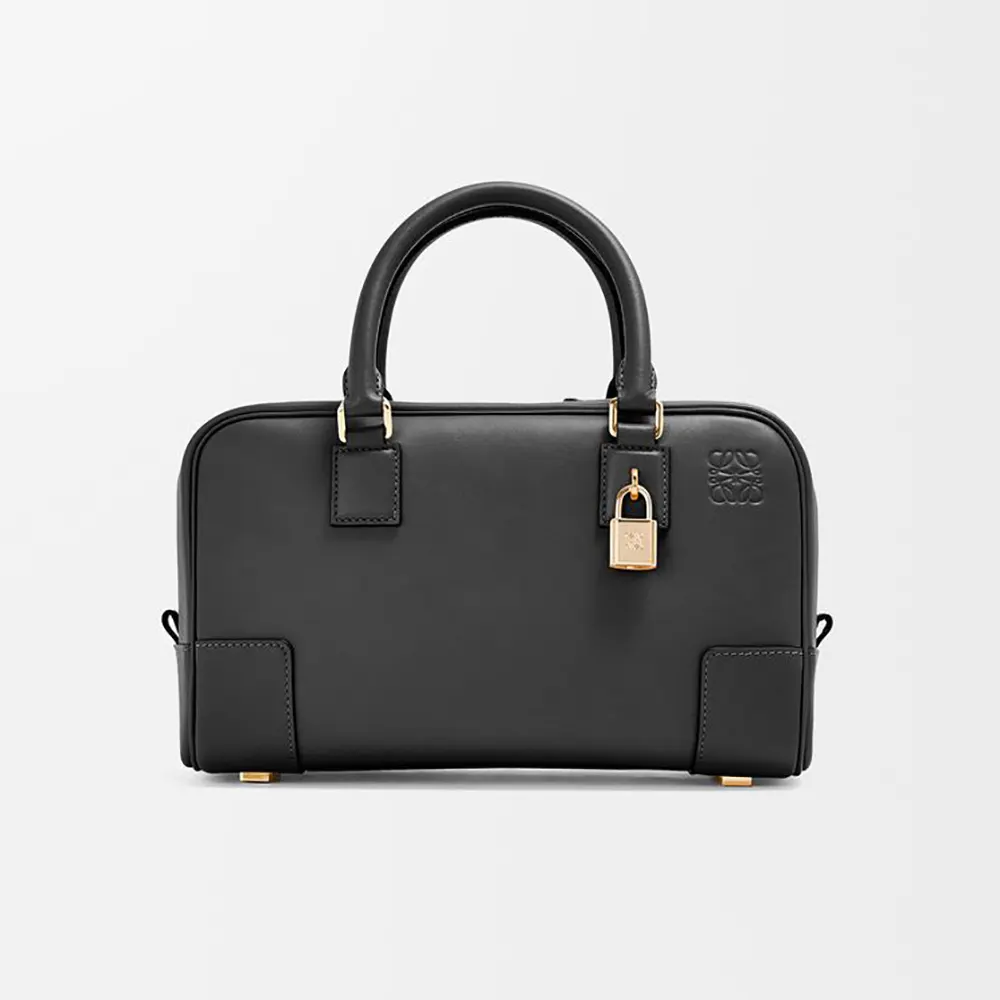 Front angle view of Loewe Unisex Amazona 23 Bag in Nappa Calfskin-Black