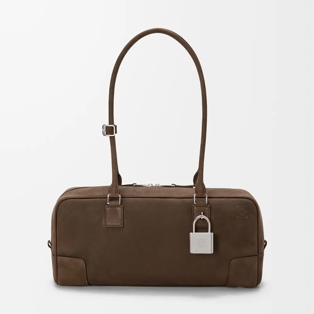 Front view of Loewe Unisex Amazona 31 Cropped Bag in chocolate nubuck
