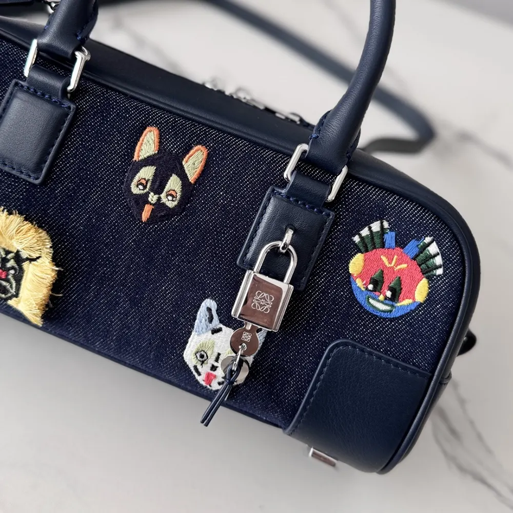 Loewe Unisex Cats Amazona 23 Cropped Bag in Embroidered Denim - image 6