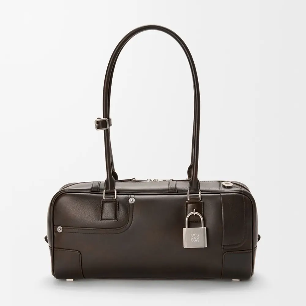 Front view of Loewe Unisex Panta Amazona 31 Cropped Bag in shiny chocolate calfskin
