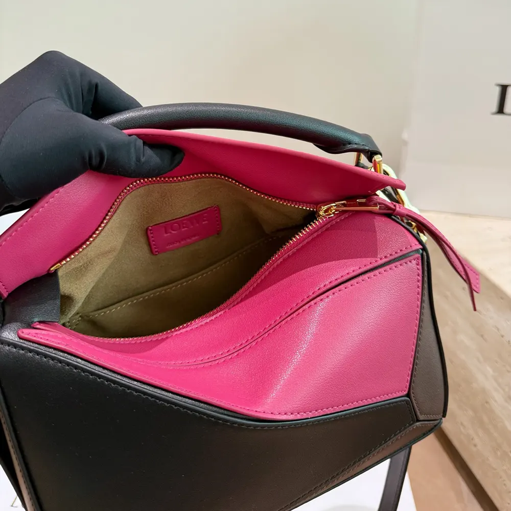 Loewe Unisex Small Puzzle Bag in Nappa Calfskin-Black/Burgundy - image 8