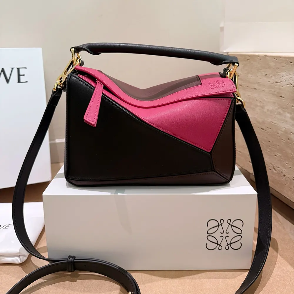 Close-up of Loewe Unisex Small Puzzle Bag nappa calfskin texture