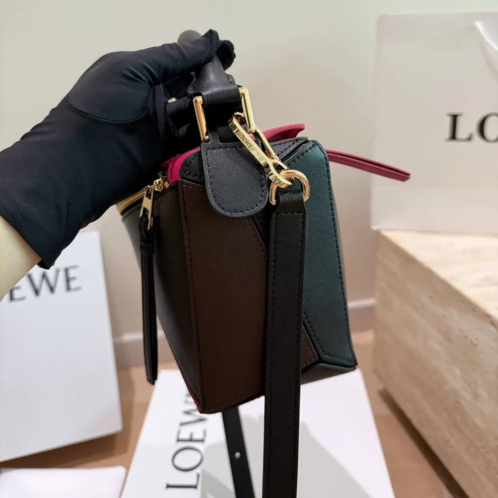Loewe Unisex Small Puzzle Bag in Nappa Calfskin-Black/Burgundy - image 5