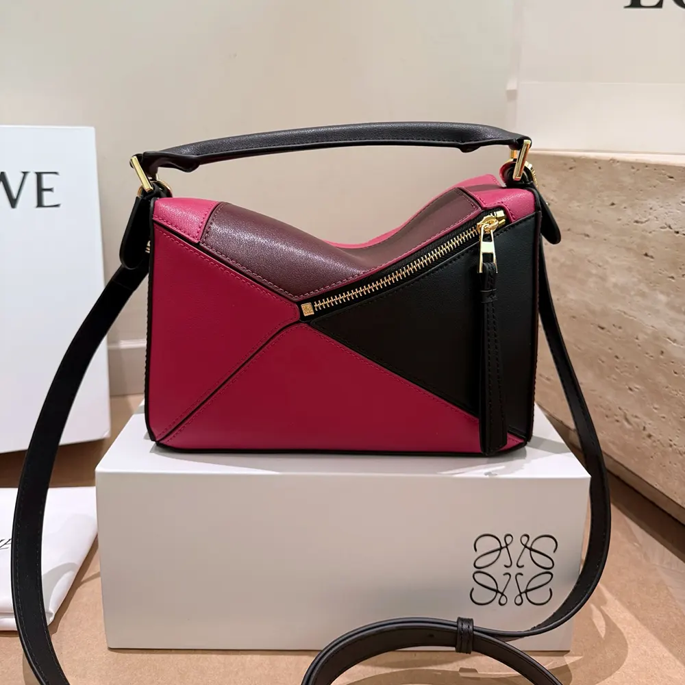Side angle showing Loewe Unisex Small Puzzle Bag geometric silhouette