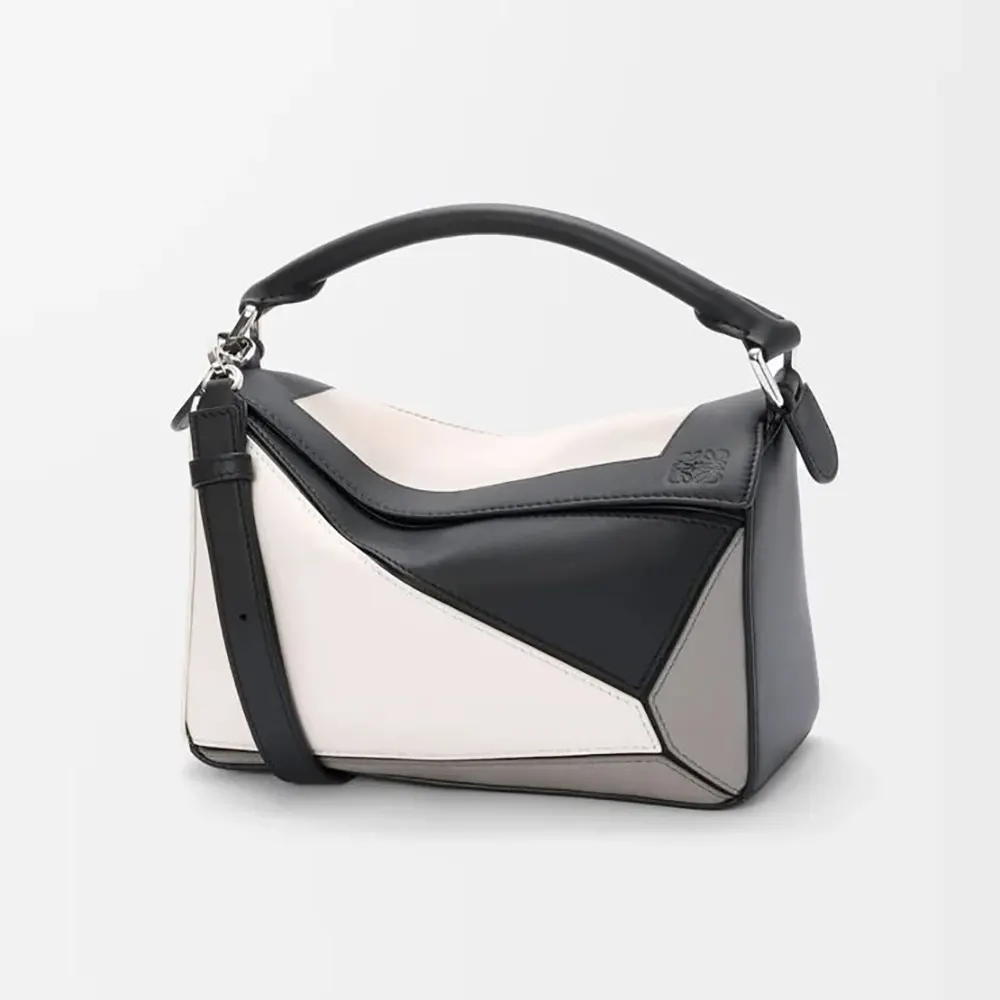 Front view of Loewe Unisex Small Puzzle Bag in Nappa Calfskin-Grey