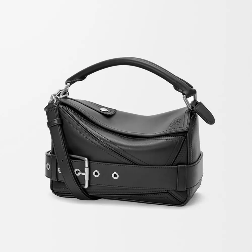 Loewe Unisex Small Puzzle Biker Bag in Shiny Calfskin-Black