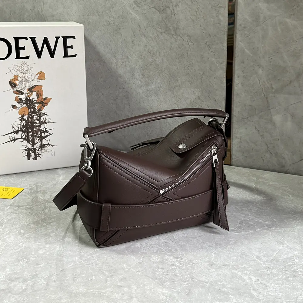 Loewe Unisex Small Puzzle Biker Bag in Shiny Calfskin-Dark Chestnut - image 5