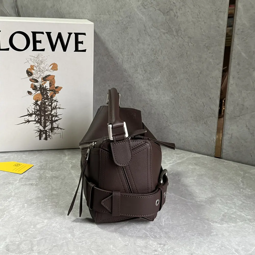 Loewe Unisex Small Puzzle Biker Bag in Shiny Calfskin-Dark Chestnut - image 6