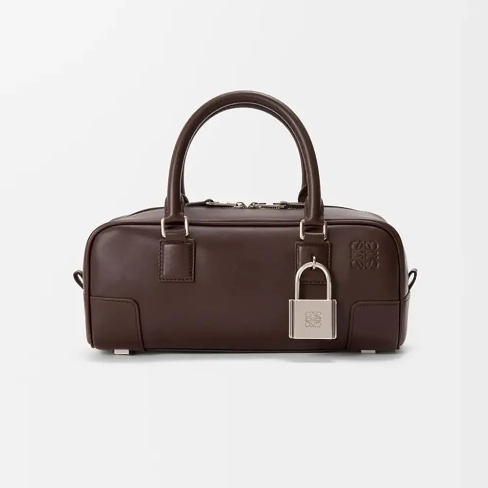 Front view of Loewe Women Amazona 23 Cropped Bag in shiny bordeaux calfskin