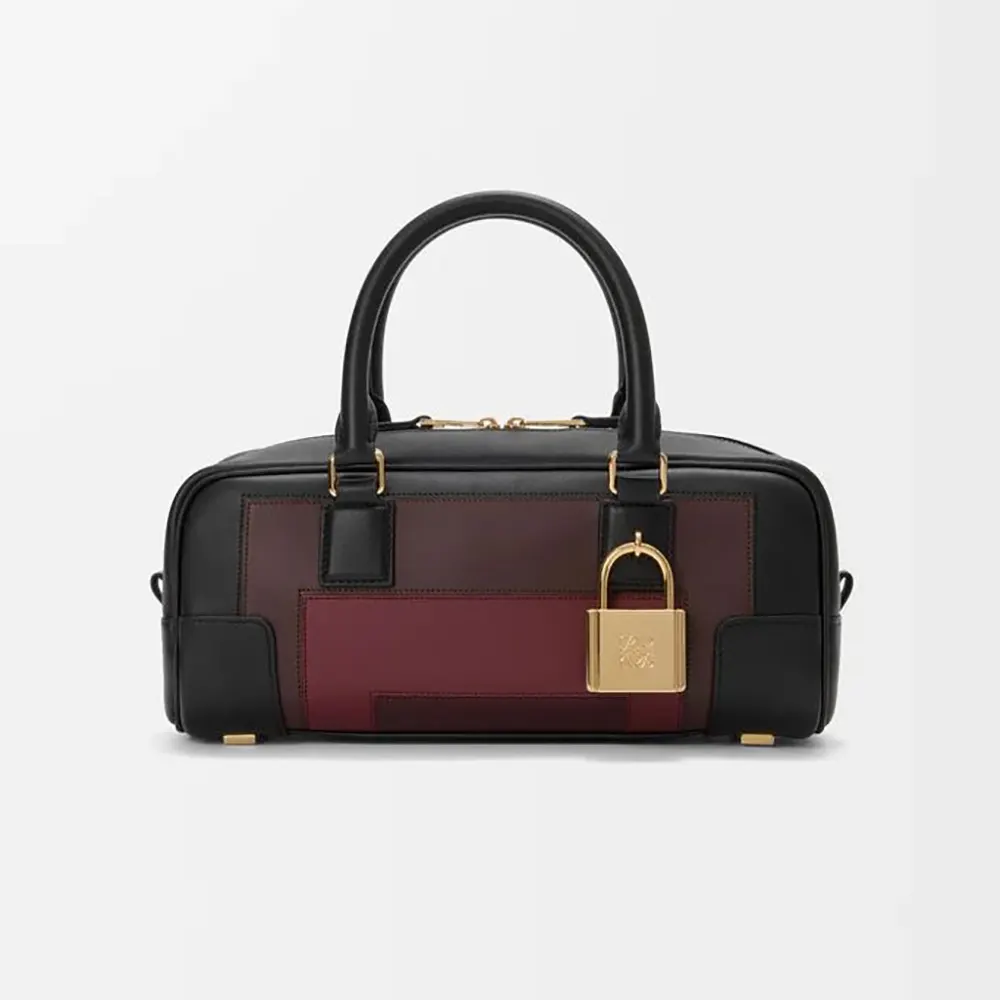 Front view of Loewe Women Amazona 23 Cropped Bag in black and burgundy