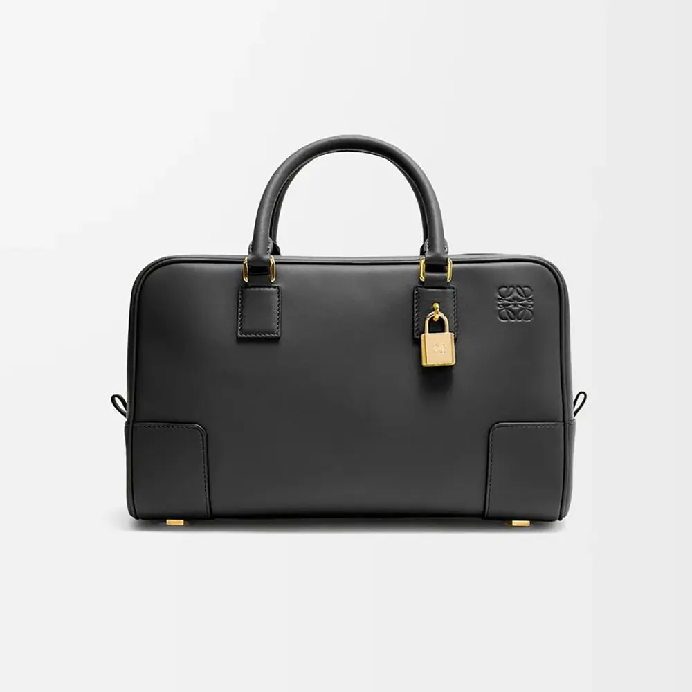 Front view of Loewe Unisex Amazona 28 Bag in Nappa Calfskin-Black