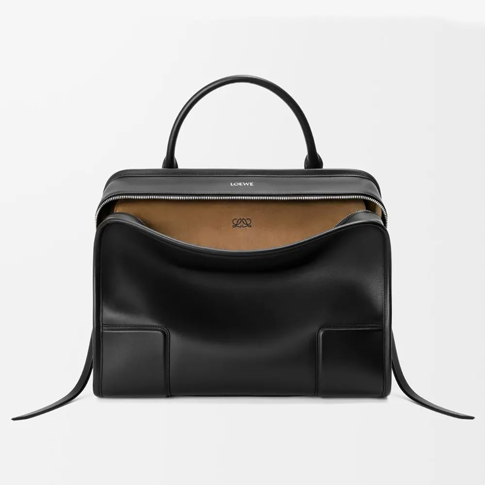 Front angle of Loewe Women Large Amazona 180 Bag in Soft Calfskin-Black