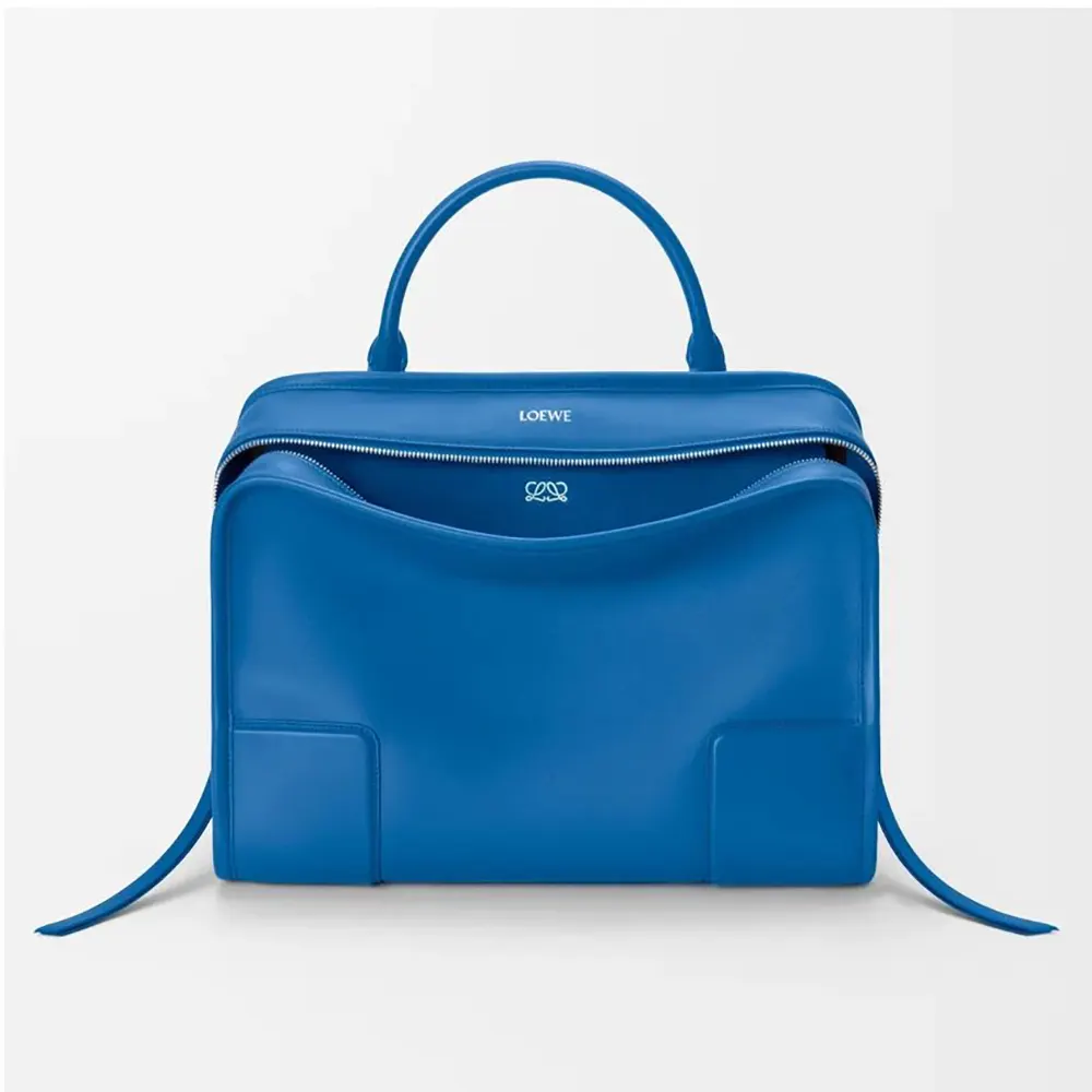 Front view of Loewe Women Large Amazona 180 Bag in soft blue calfskin