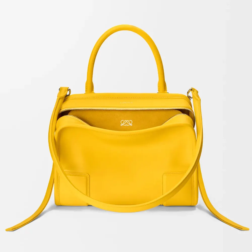 Front view of Loewe Women Large Amazona 180 Bag in Soft Calfskin-Yellow