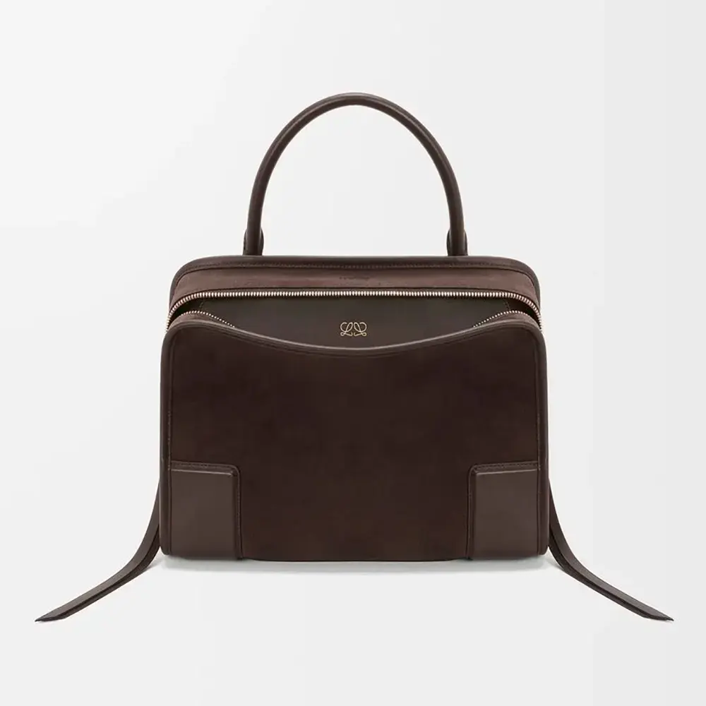 Front view of Loewe Women Medium Amazona 180 Bag in suede-dark chestnut