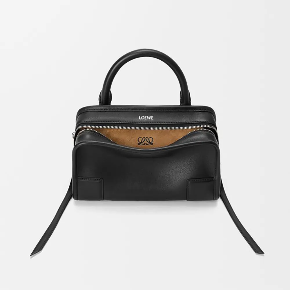 Front view of Loewe Women Mini Amazona 180 Bag in black calfskin