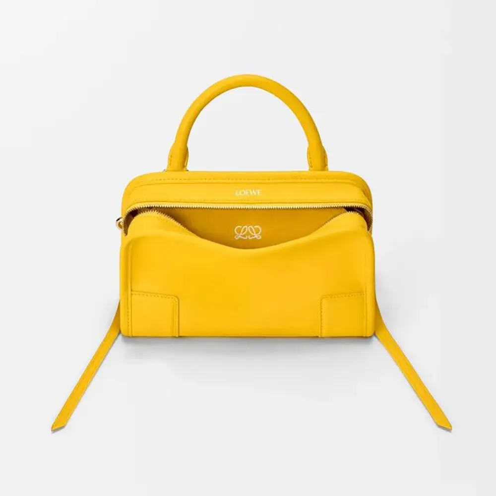 Front view of Loewe Women Mini Amazona 180 Bag in Daisy Yellow leather