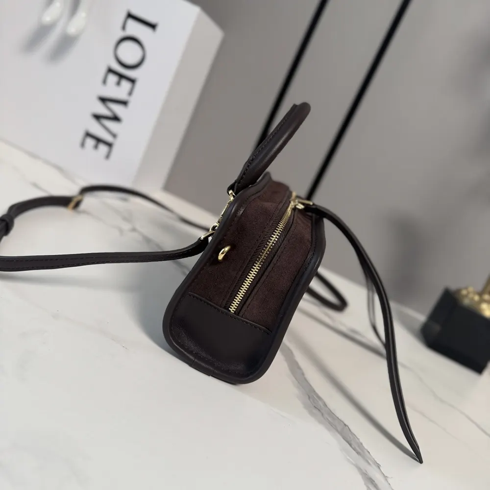 Loewe Women Mini Amazona 180 Bag in Suede-Dark Chestnut - image 4