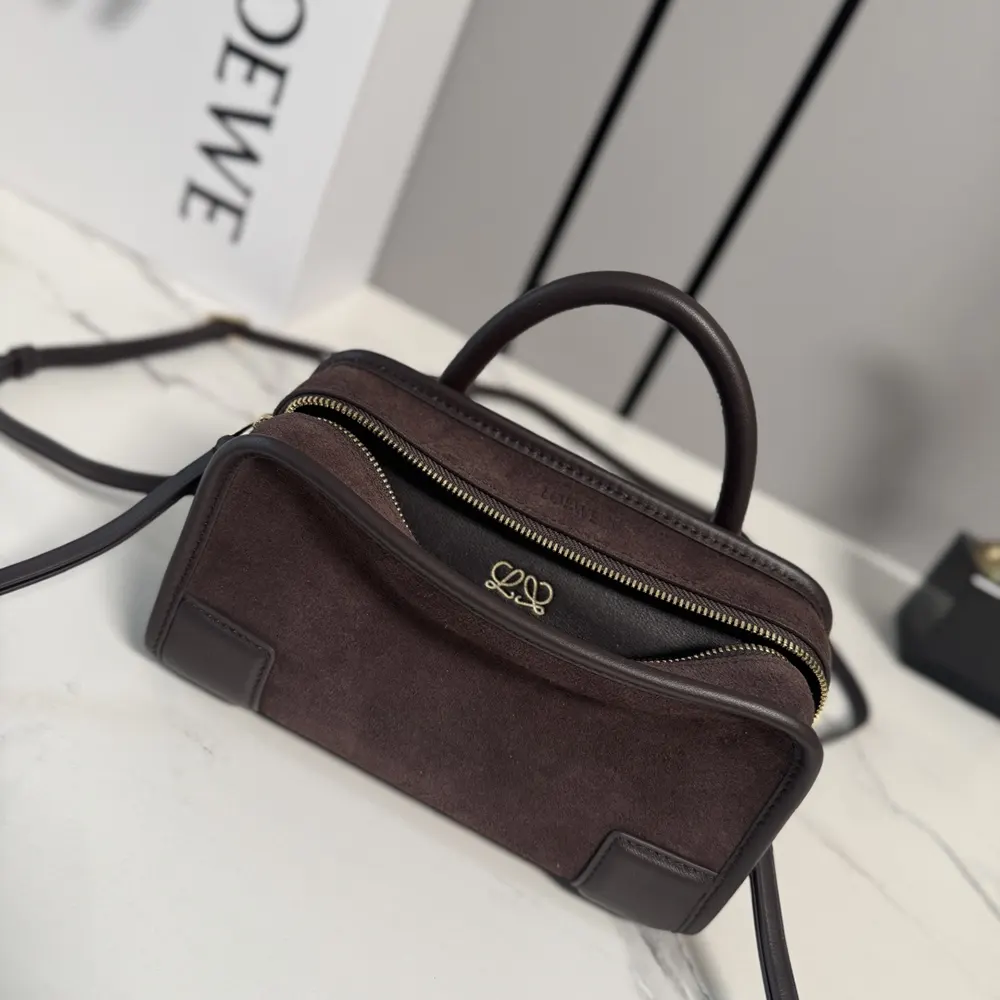 Loewe Women Mini Amazona 180 Bag in Suede-Dark Chestnut - image 5