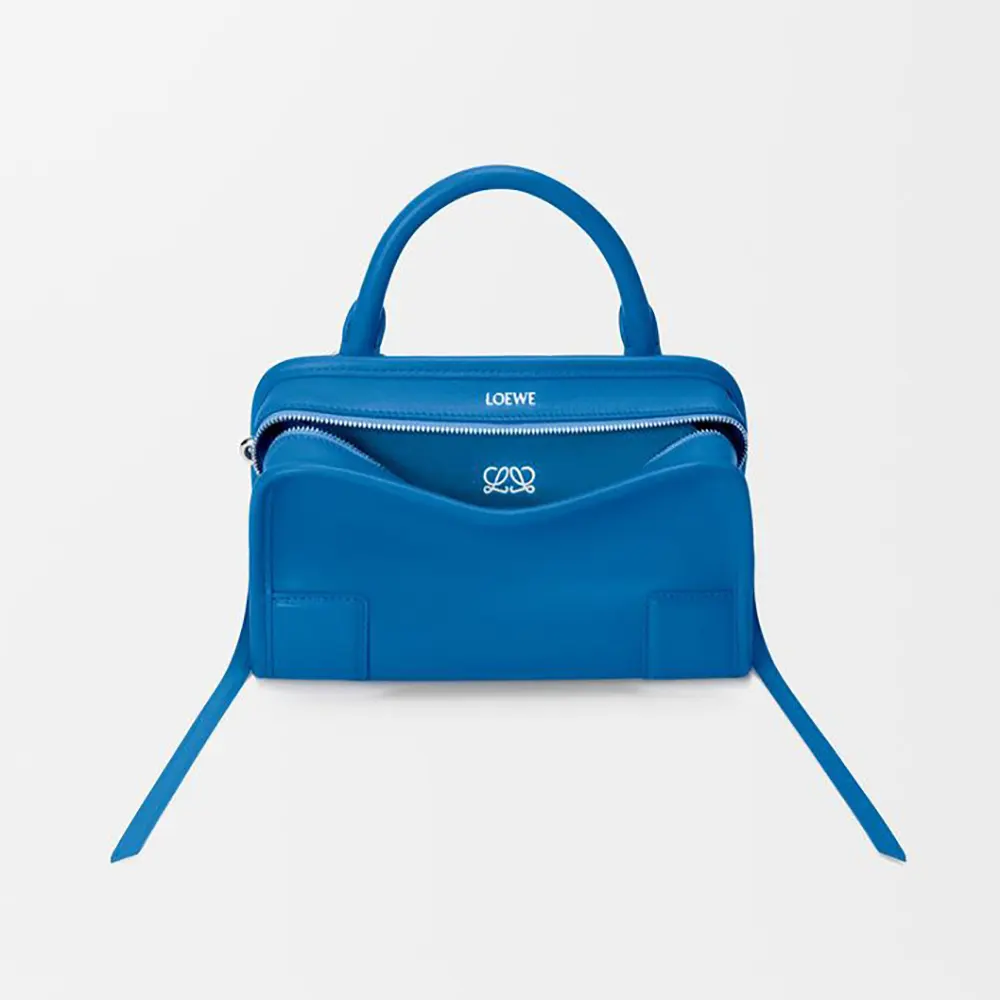 Front view of Loewe Women Mini Amazona 180 Bag in Suede-Royal Azur