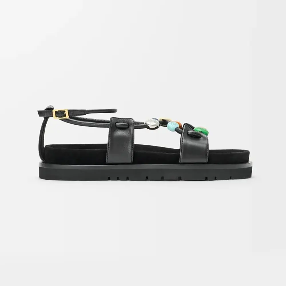 Side angle of Loewe Women Pebble Beads Fussbett Sandal in Nappa Lambskin-Black